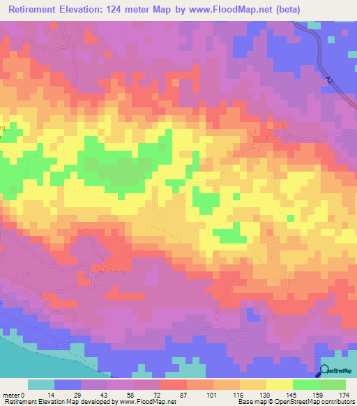 Retirement,Jamaica Elevation Map