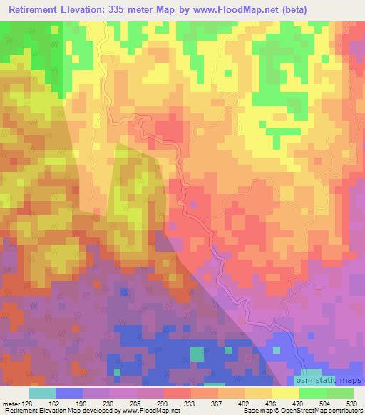 Retirement,Jamaica Elevation Map