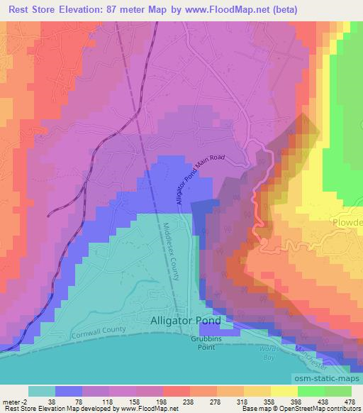 Rest Store,Jamaica Elevation Map