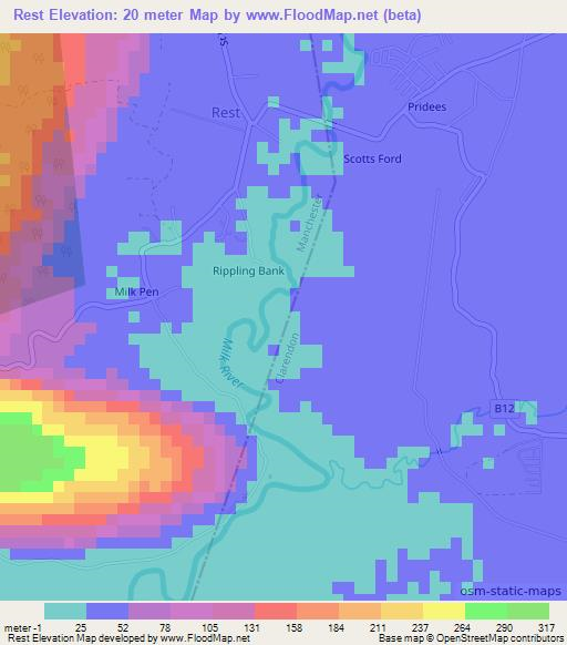 Rest,Jamaica Elevation Map