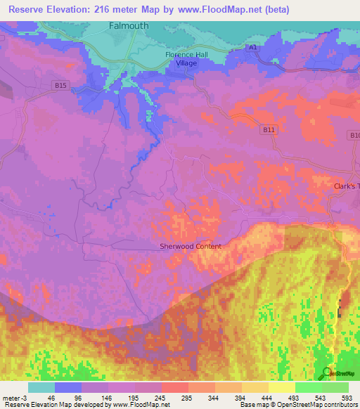 Reserve,Jamaica Elevation Map