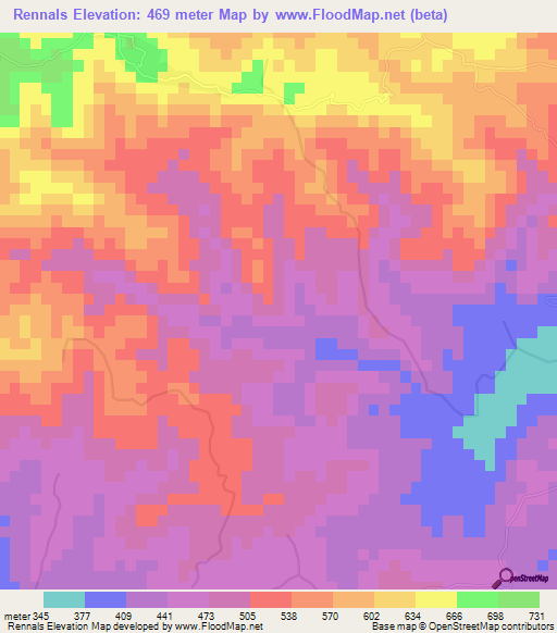 Rennals,Jamaica Elevation Map