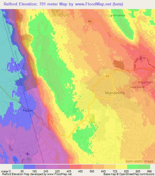 Relford,Jamaica Elevation Map
