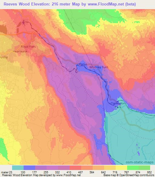 Reeves Wood,Jamaica Elevation Map