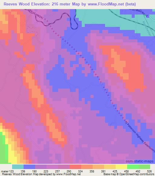 Reeves Wood,Jamaica Elevation Map