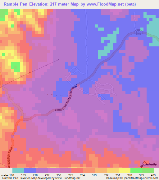 Ramble Pen,Jamaica Elevation Map