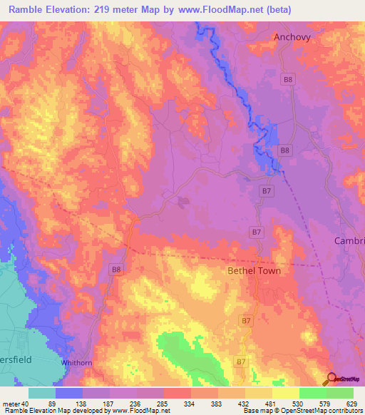 Ramble,Jamaica Elevation Map
