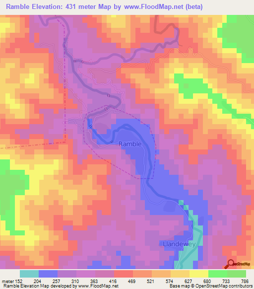 Ramble,Jamaica Elevation Map