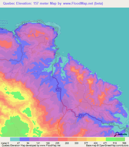 Quebec,Jamaica Elevation Map