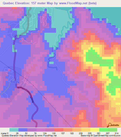 Quebec,Jamaica Elevation Map