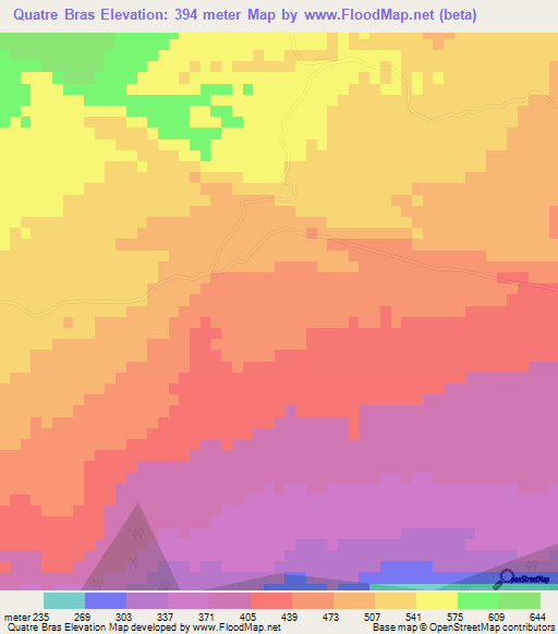 Quatre Bras,Jamaica Elevation Map