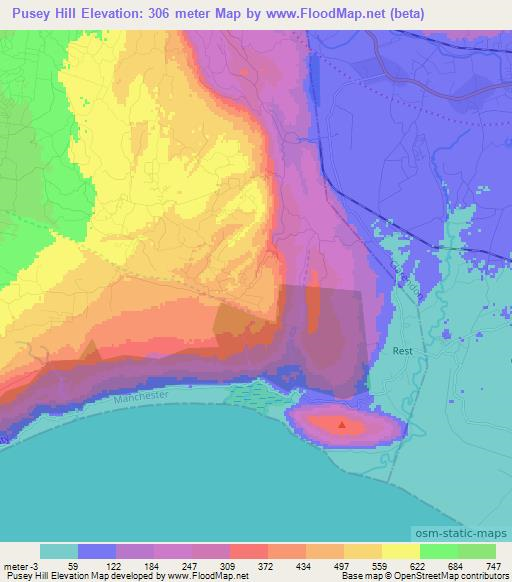 Pusey Hill,Jamaica Elevation Map