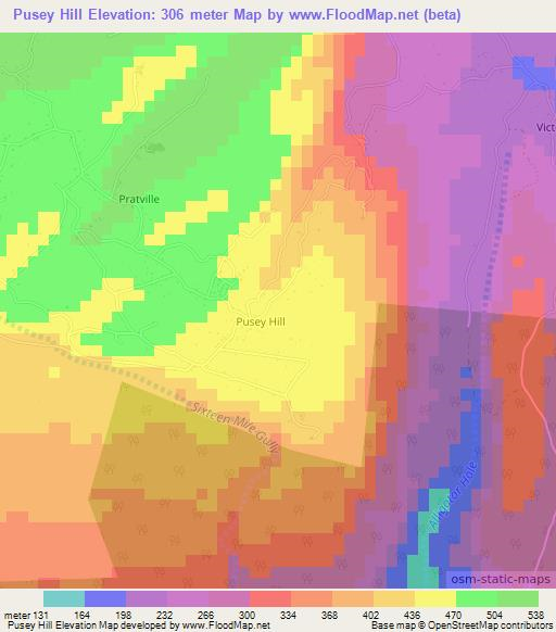 Pusey Hill,Jamaica Elevation Map