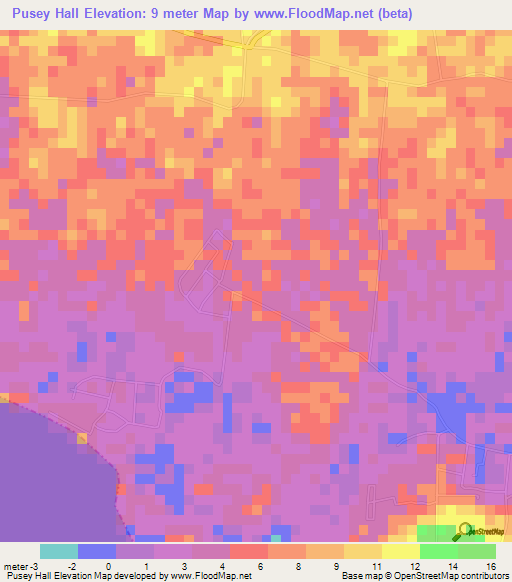 Pusey Hall,Jamaica Elevation Map