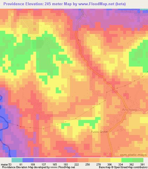 Providence,Jamaica Elevation Map