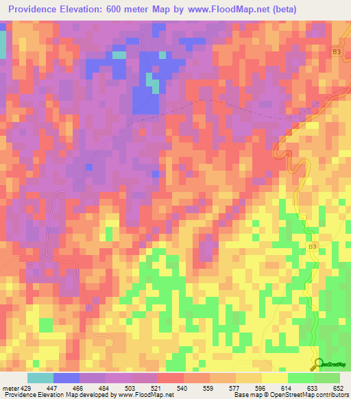 Providence,Jamaica Elevation Map