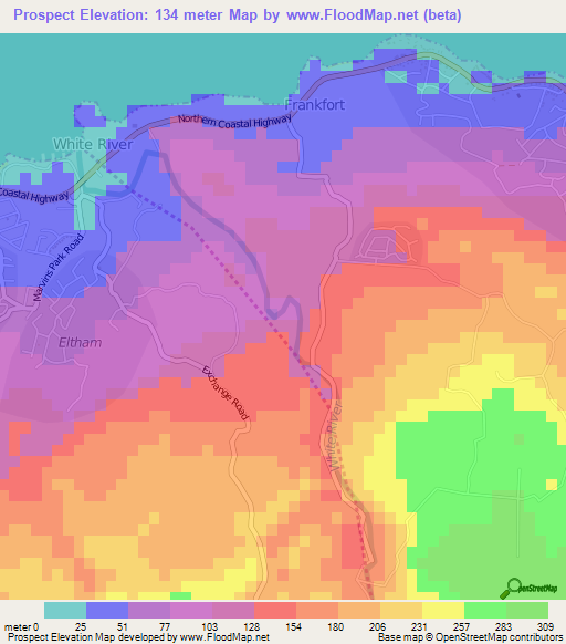 Prospect,Jamaica Elevation Map