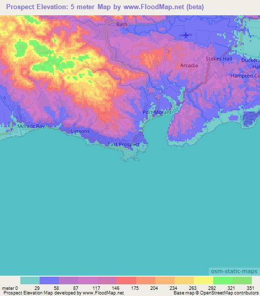 Prospect,Jamaica Elevation Map