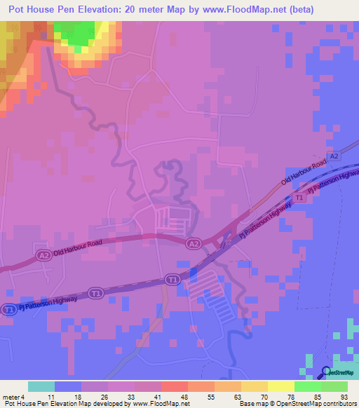 Pot House Pen,Jamaica Elevation Map