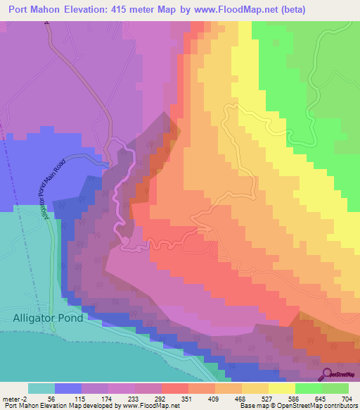 Port Mahon,Jamaica Elevation Map