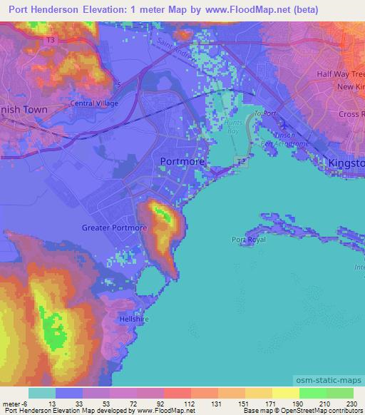 Port Henderson,Jamaica Elevation Map