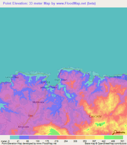 Point,Jamaica Elevation Map