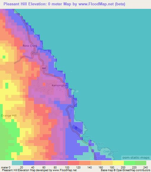 Pleasant Hill,Jamaica Elevation Map