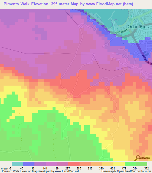 Pimento Walk,Jamaica Elevation Map