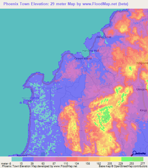 Phoenix Town,Jamaica Elevation Map
