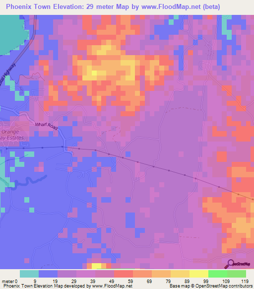 Phoenix Town,Jamaica Elevation Map