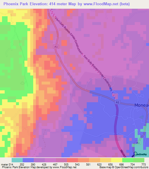 Phoenix Park,Jamaica Elevation Map
