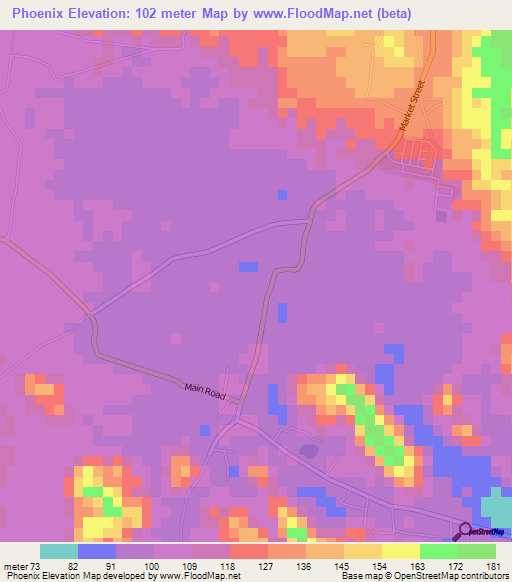 Phoenix,Jamaica Elevation Map