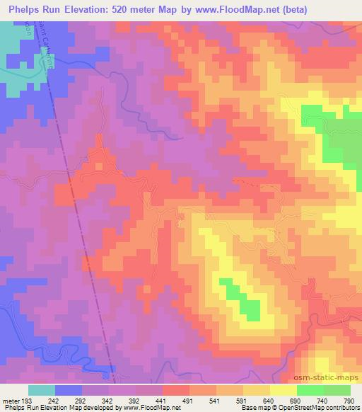 Phelps Run,Jamaica Elevation Map