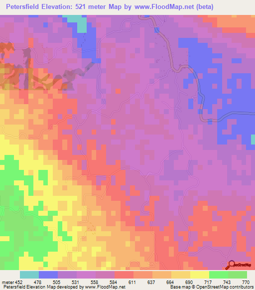 Petersfield,Jamaica Elevation Map