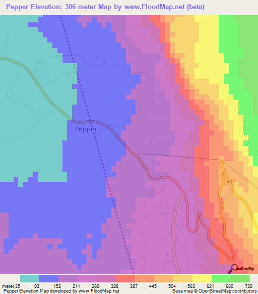 Pepper,Jamaica Elevation Map