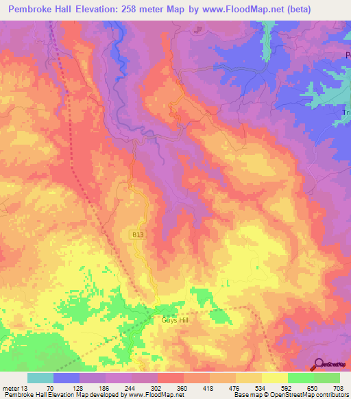 Pembroke Hall,Jamaica Elevation Map
