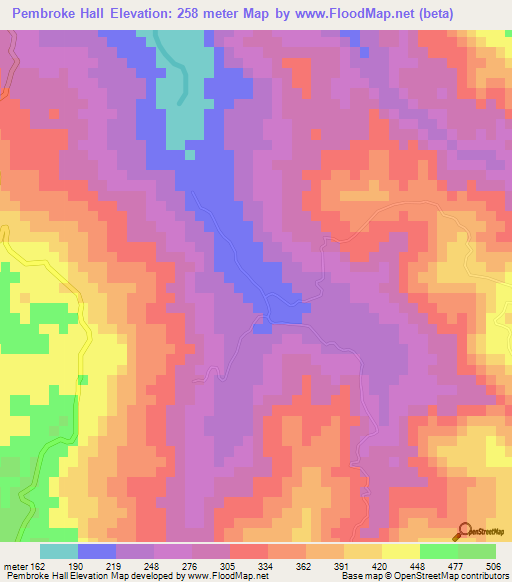 Pembroke Hall,Jamaica Elevation Map