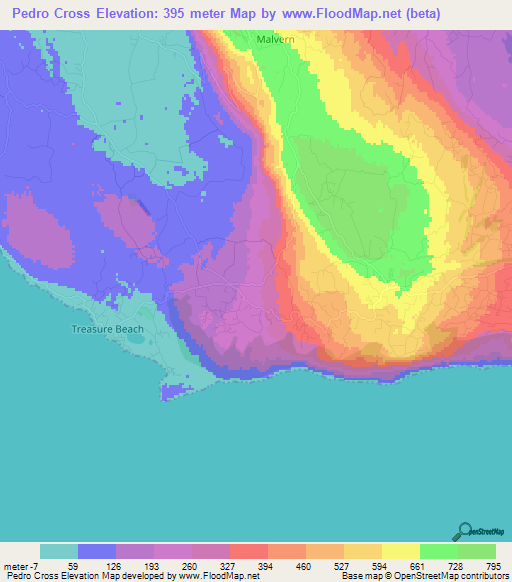 Pedro Cross,Jamaica Elevation Map