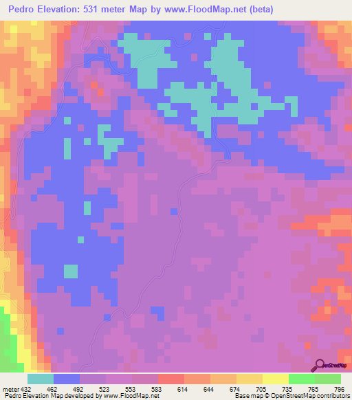 Pedro,Jamaica Elevation Map