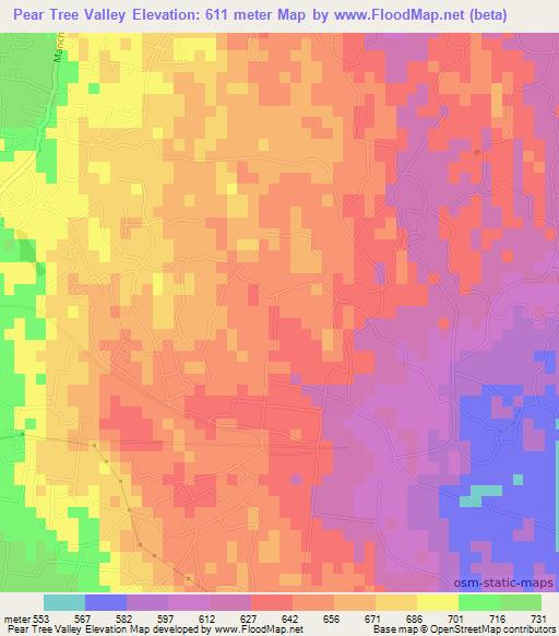 Pear Tree Valley,Jamaica Elevation Map