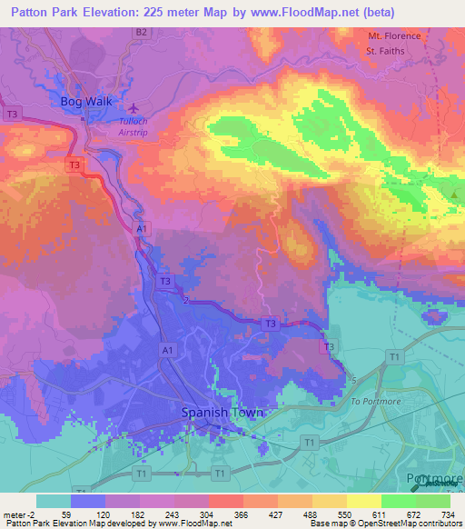 Patton Park,Jamaica Elevation Map