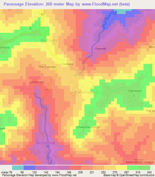 Parsonage,Jamaica Elevation Map