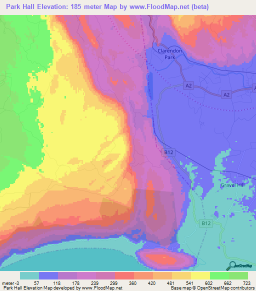 Park Hall,Jamaica Elevation Map