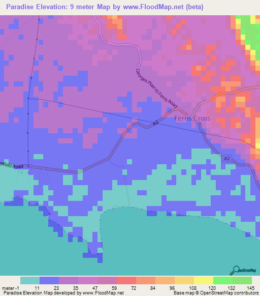 Paradise,Jamaica Elevation Map