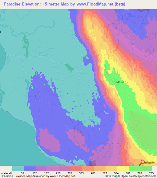 Paradise,Jamaica Elevation Map