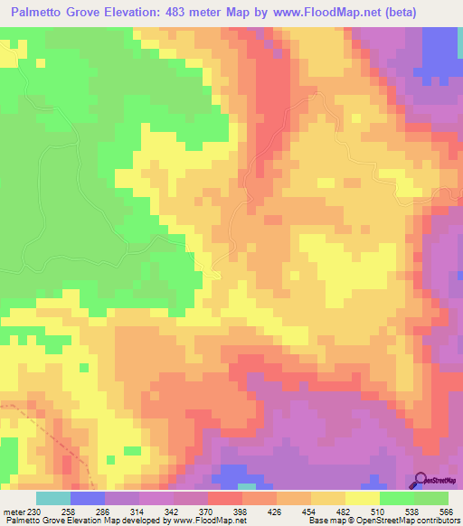 Palmetto Grove,Jamaica Elevation Map