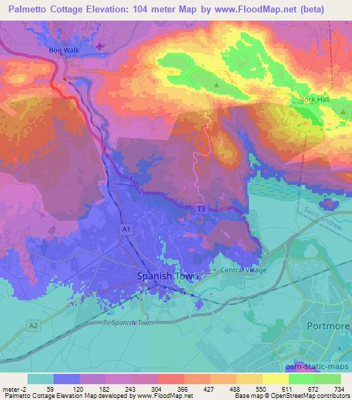 Palmetto Cottage,Jamaica Elevation Map
