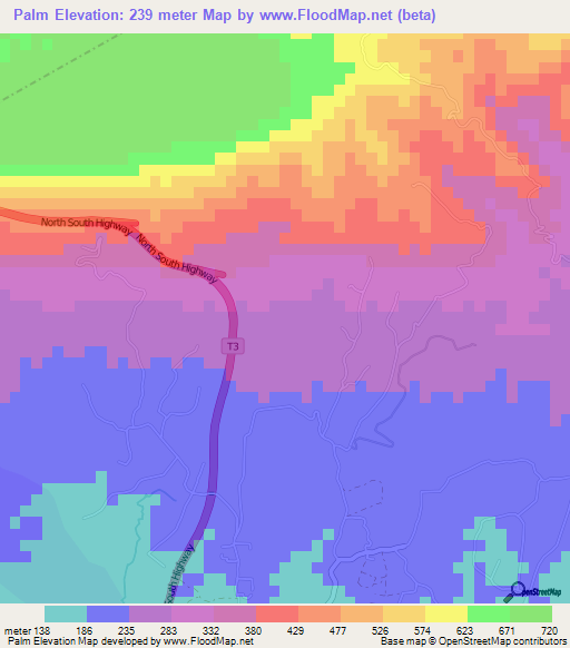 Palm,Jamaica Elevation Map