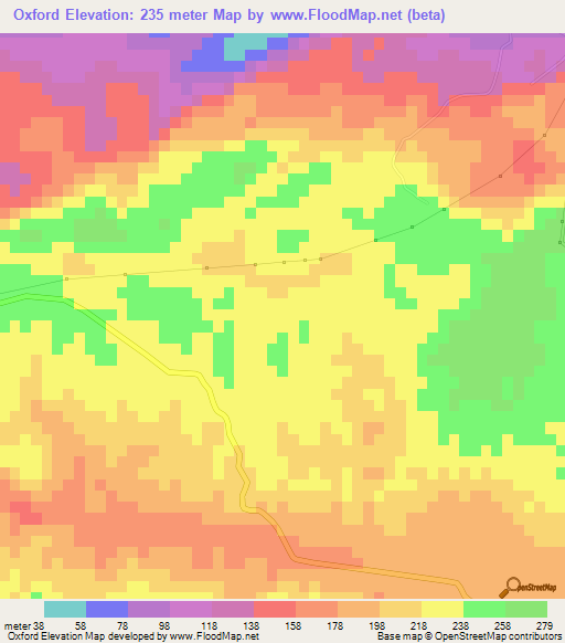 Oxford,Jamaica Elevation Map