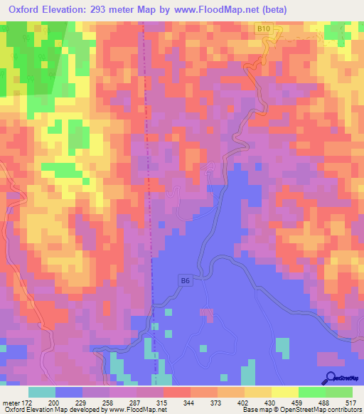 Oxford,Jamaica Elevation Map